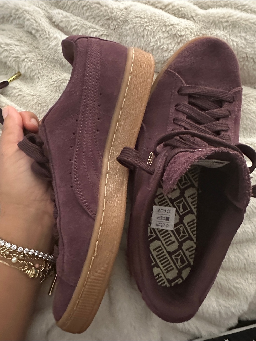 Puma Suede Classic Sneakers in Deep Burgundy with Gold Accents - Picture 4 of 5